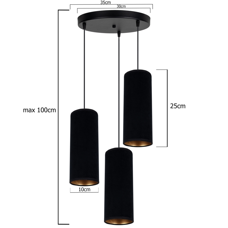 Candelabro suspenso AVALO 3xE27/60W/230V diâmetro 35 cm preto