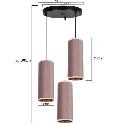 Candelabro suspenso AVALO 3xE27/60W/230V diâmetro 35 cm rosa
