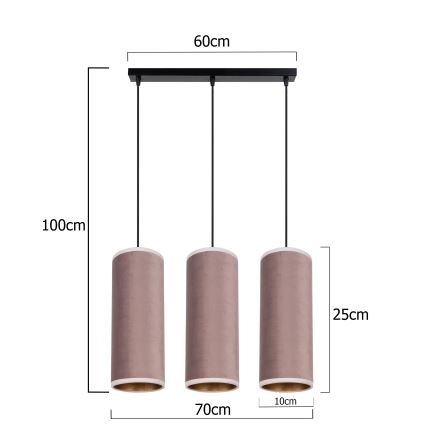 Candelabro suspenso AVALO 3xE27/60W/230V rosa