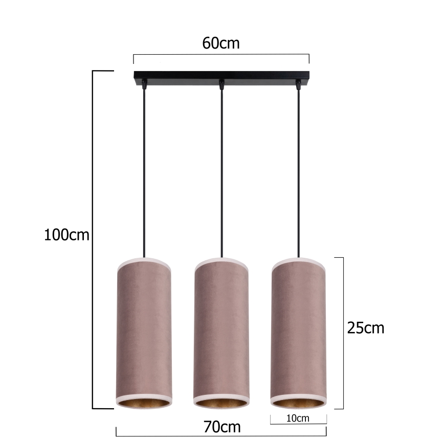 Candelabro suspenso AVALO 3xE27/60W/230V rosa