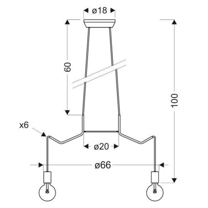 Candelabro suspenso BASSO 6xE27/40W/230V preto