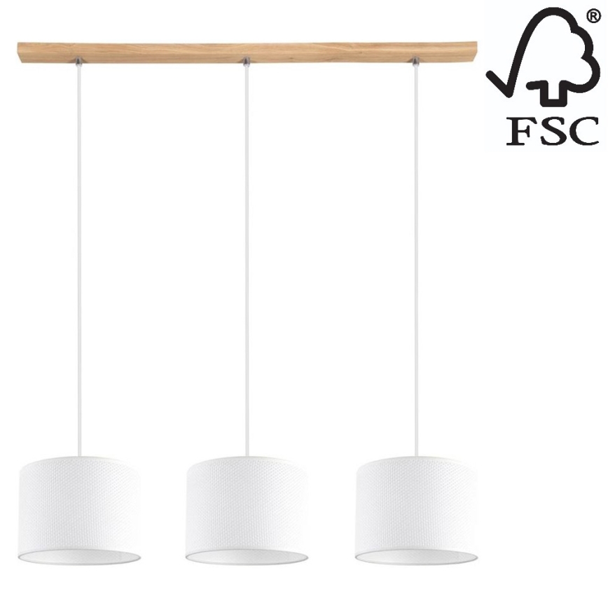 Candelabro suspenso BENITA 3xE27/40W/230V branco/carvalho – FSC certificado