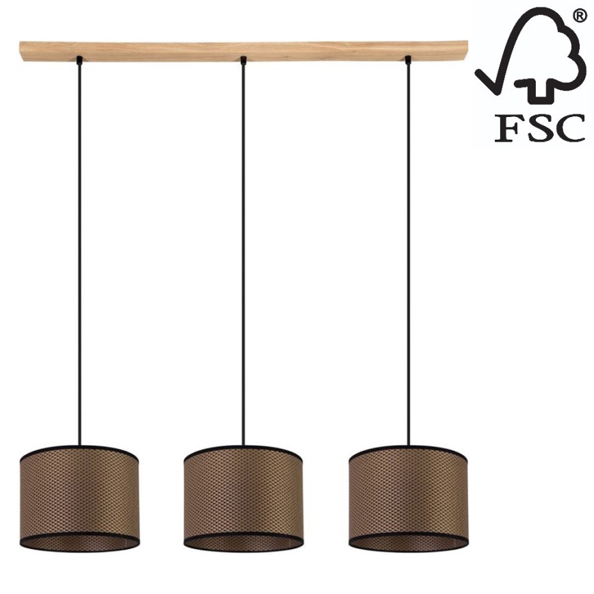 Candelabro suspenso BENITA 3xE27/40W/230V castanho/carvalho – FSC certificado