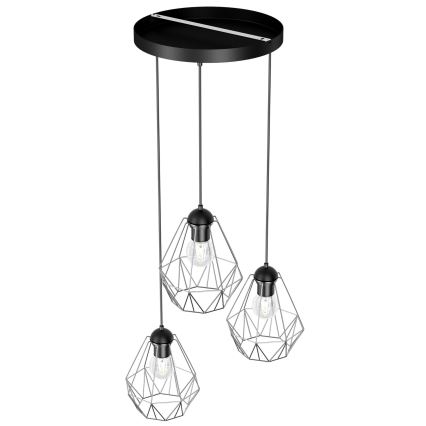 Candelabro suspenso BERGEN 3xE27/60W/230V preto/cromado brilhante