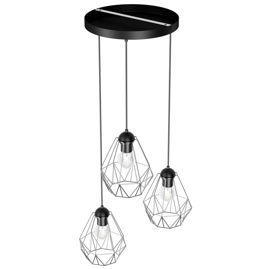 Candelabro suspenso BERGEN 3xE27/60W/230V preto/cromado brilhante