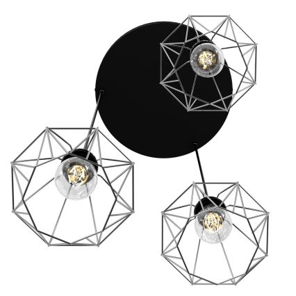 Candelabro suspenso BERGEN 3xE27/60W/230V preto/cromado brilhante