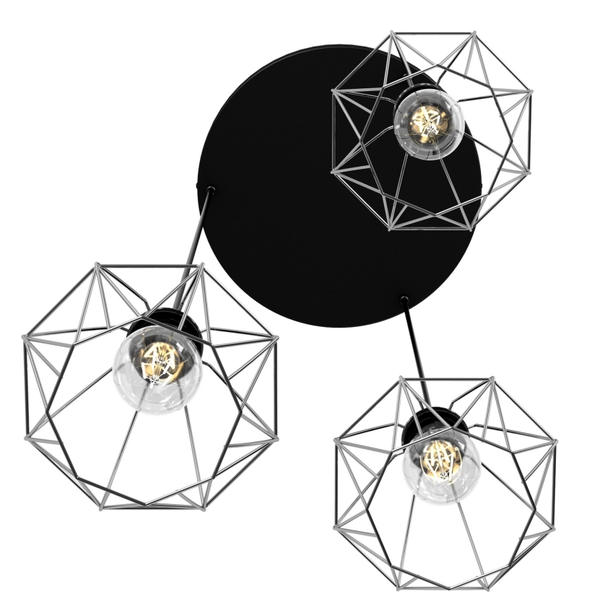Candelabro suspenso BERGEN 3xE27/60W/230V preto/cromado brilhante