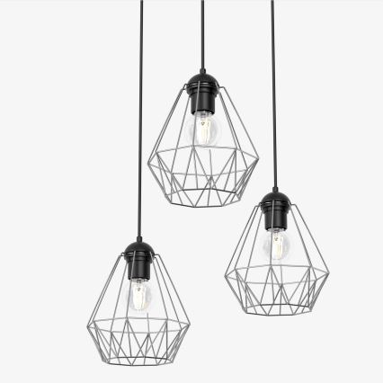 Candelabro suspenso BERGEN 3xE27/60W/230V preto/cromado brilhante