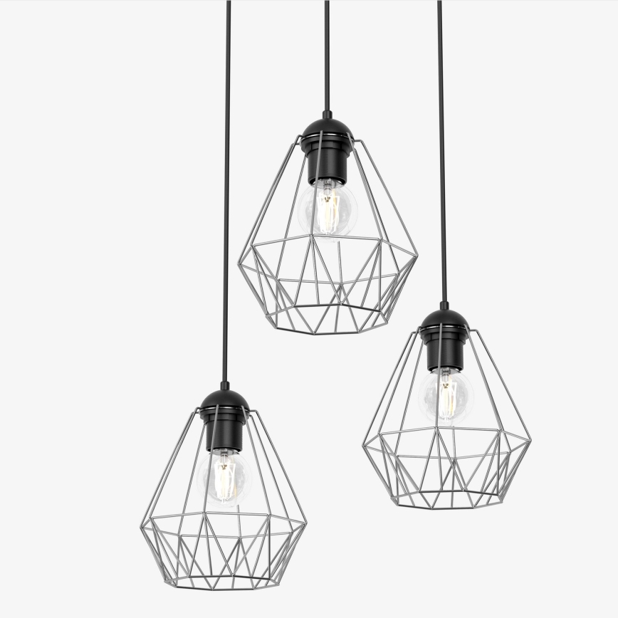 Candelabro suspenso BERGEN 3xE27/60W/230V preto/cromado brilhante