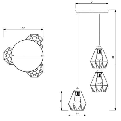 Candelabro suspenso BERGEN 3xE27/60W/230V preto/cromado brilhante