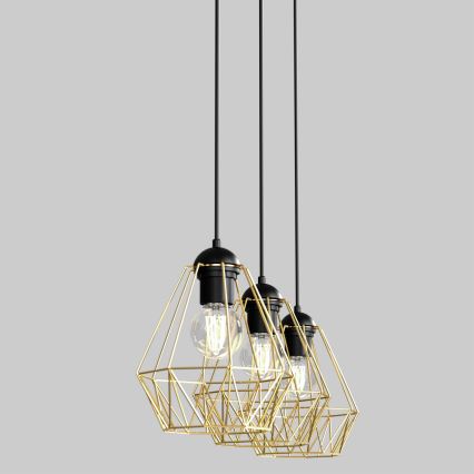 Candelabro suspenso BERGEN 3xE27/60W/230V preto/dourada