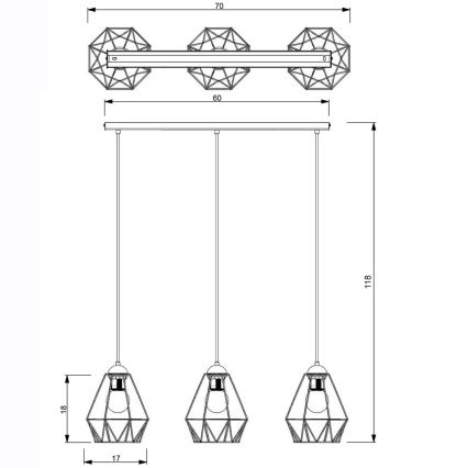 Candelabro suspenso BERGEN 3xE27/60W/230V preto/dourada