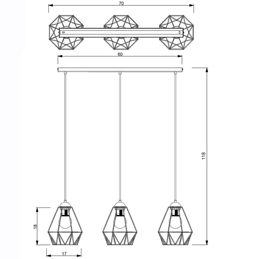 Candelabro suspenso BERGEN 3xE27/60W/230V preto/dourada