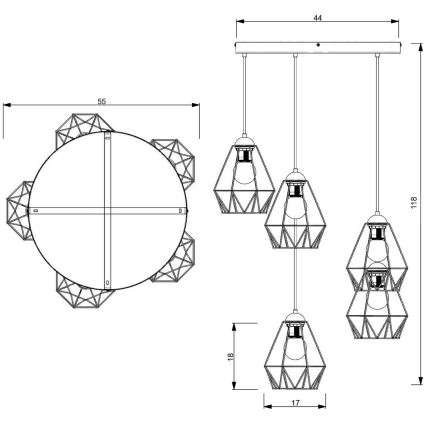 Candelabro suspenso BERGEN 5xE27/60W/230V preto/cromado brilhante