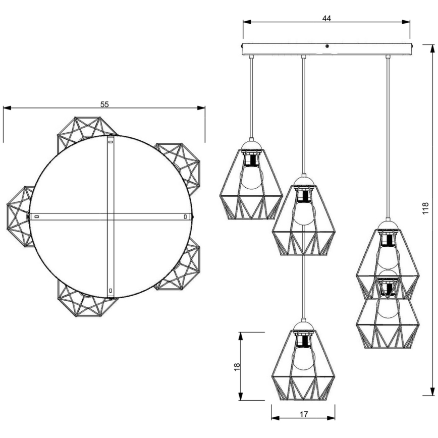 Candelabro suspenso BERGEN 5xE27/60W/230V preto/cromado brilhante