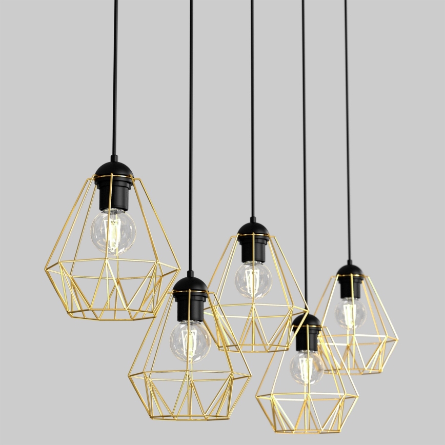 Candelabro suspenso BERGEN 5xE27/60W/230V preto/dourada