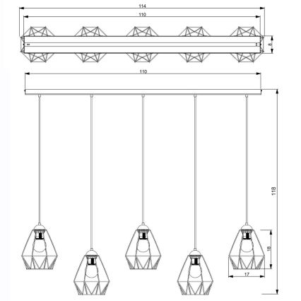 Candelabro suspenso BERGEN 5xE27/60W/230V preto