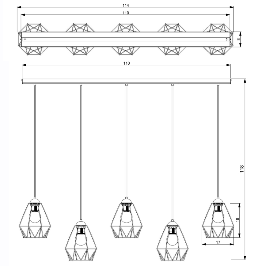 Candelabro suspenso BERGEN 5xE27/60W/230V preto