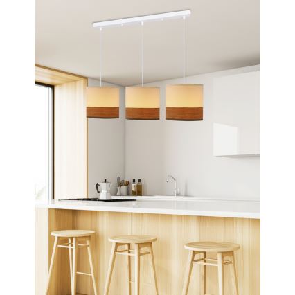 Candelabro suspenso BIANCO 3xE27/40W/230V branco/castanho