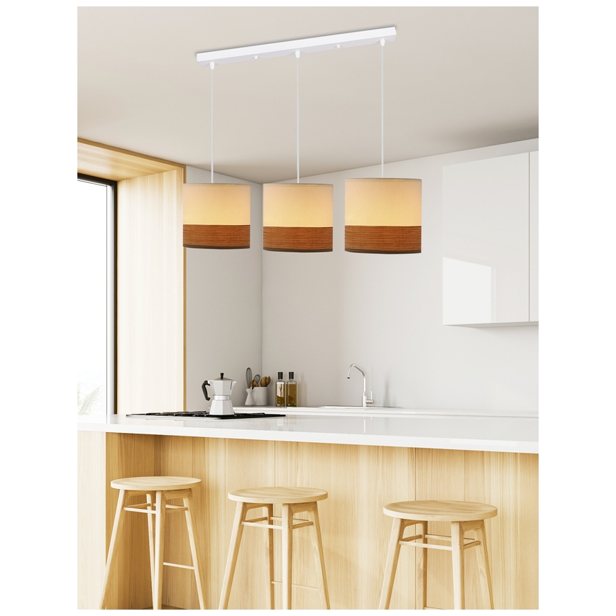 Candelabro suspenso BIANCO 3xE27/40W/230V branco/castanho