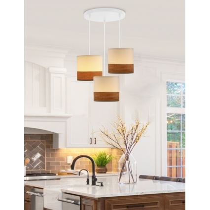 Candelabro suspenso BIANCO 3xE27/40W/230V branco/castanho