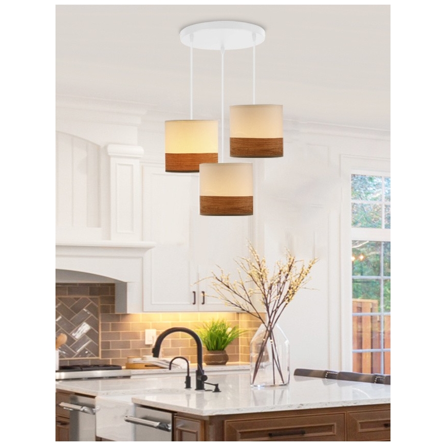Candelabro suspenso BIANCO 3xE27/40W/230V branco/castanho
