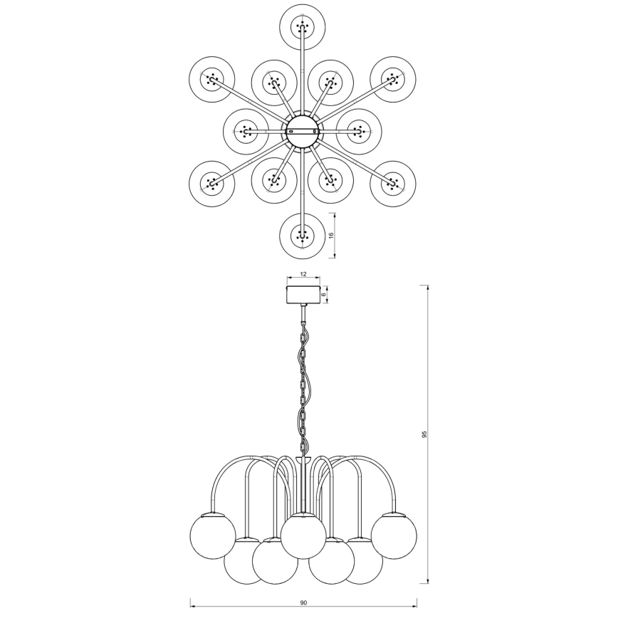 Candelabro suspenso CAMBRIDGE 12xE14/60W/230V preto
