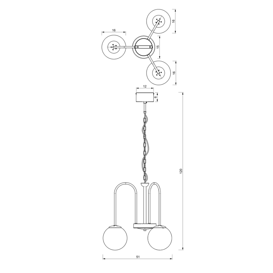 Candelabro suspenso CAMBRIDGE 3xE14/60W/230V preto/latão