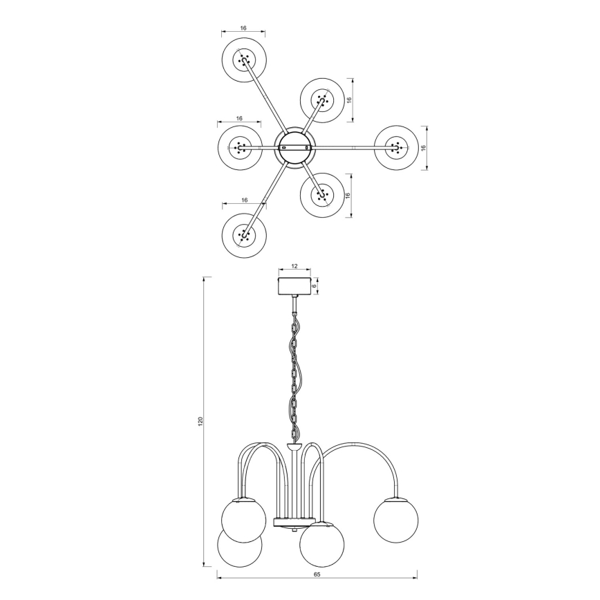 Candelabro suspenso CAMBRIDGE 6xE14/60W/230V preto/latão