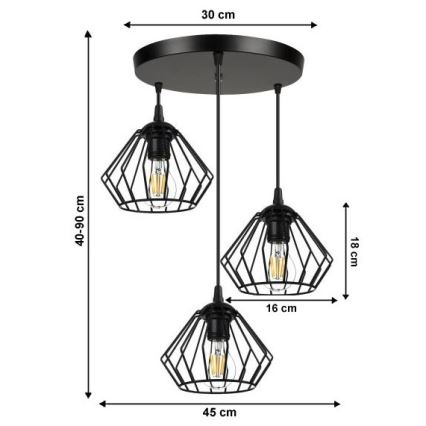 Candelabro suspenso CEED 3xE27/60W/230V preto