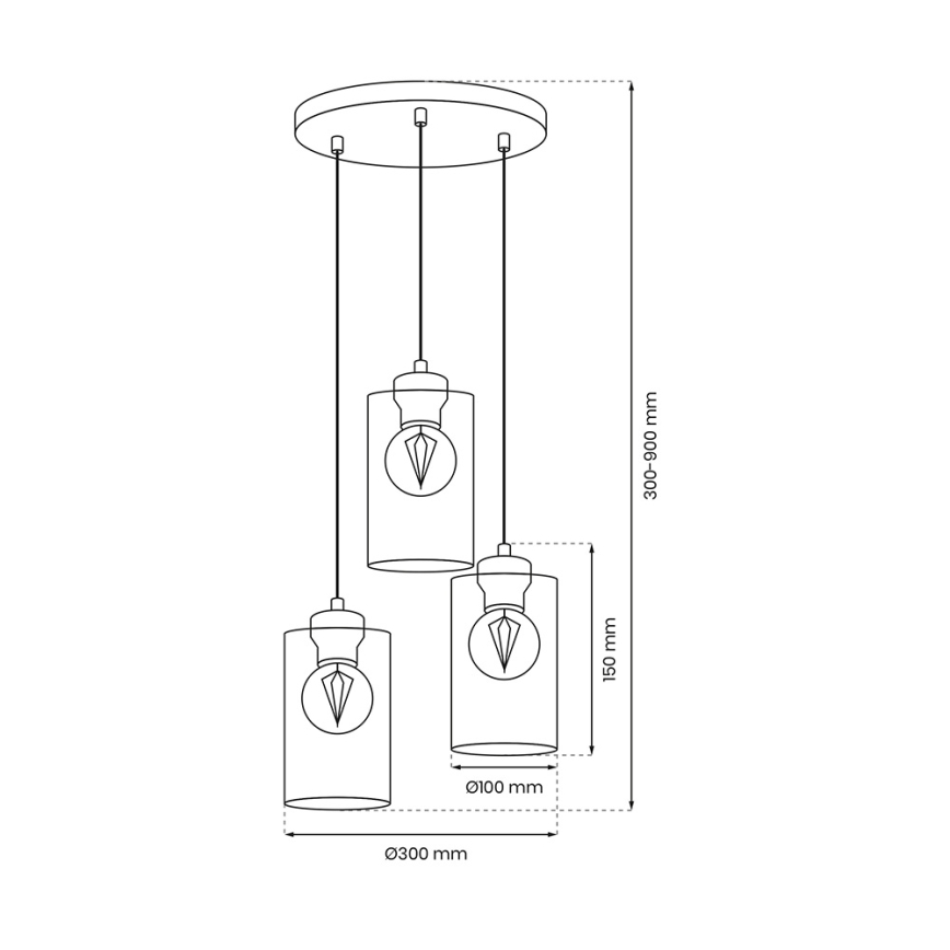 Candelabro suspenso CHIC 3xE27/60W/230V preto/cinzento