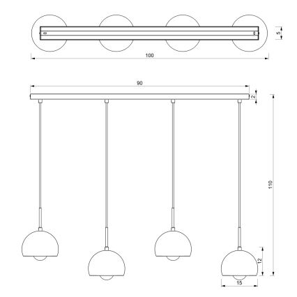 Candelabro suspenso COOL 4xE27/60W/230V preto