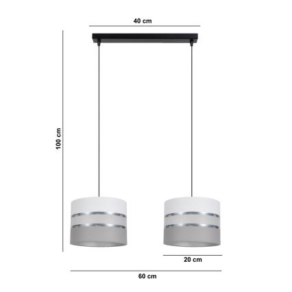 Candelabro suspenso CORAL 2xE27/60W/230V branco/cinzento