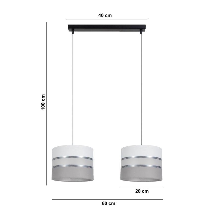 Candelabro suspenso CORAL 2xE27/60W/230V branco/cinzento