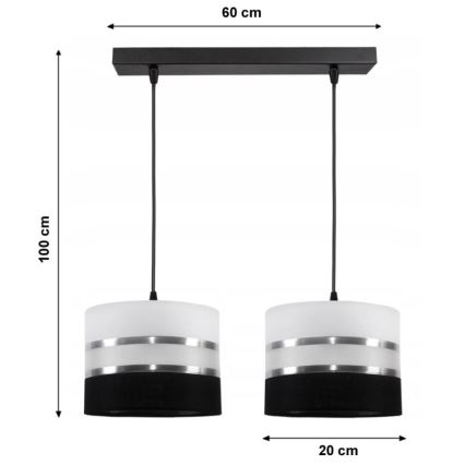 Candelabro suspenso CORAL 2xE27/60W/230V preto e branco