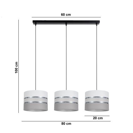 Candelabro suspenso CORAL 3xE27/60W/230V branco/cinzento