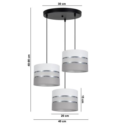 Candelabro suspenso CORAL 3xE27/60W/230V branco/cinzento