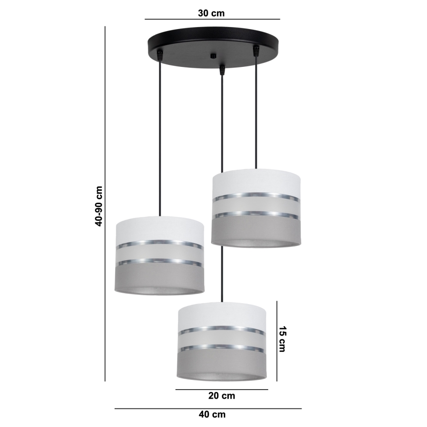 Candelabro suspenso CORAL 3xE27/60W/230V branco/cinzento