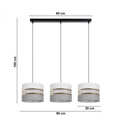 Candelabro suspenso CORAL 3xE27/60W/230V branco/cinzento