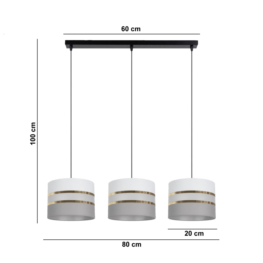 Candelabro suspenso CORAL 3xE27/60W/230V branco/cinzento
