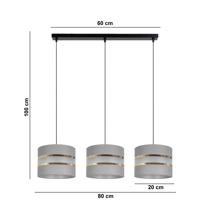 Candelabro suspenso CORAL 3xE27/60W/230V cinzento