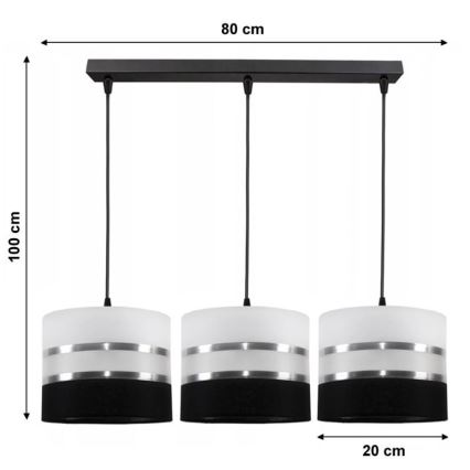 Candelabro suspenso CORAL 3xE27/60W/230V preto/branco