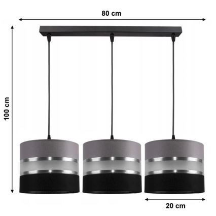 Candelabro suspenso CORAL 3xE27/60W/230V preto e cinzento