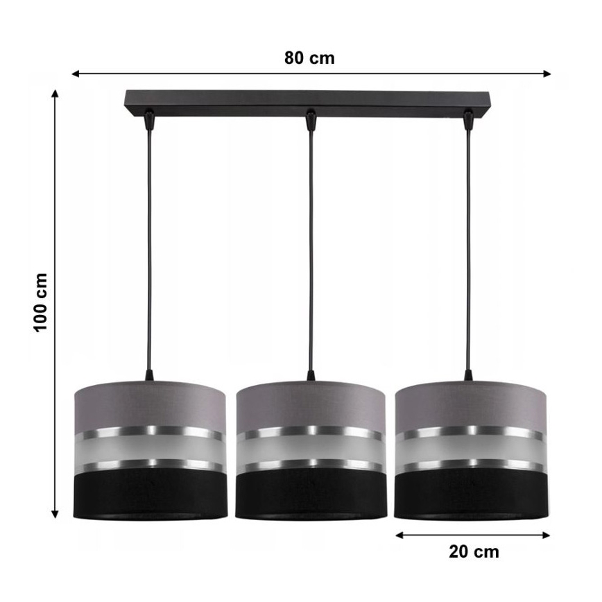 Candelabro suspenso CORAL 3xE27/60W/230V preto e cinzento
