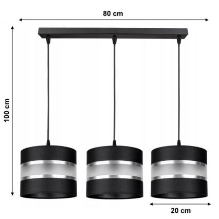 Candelabro suspenso CORAL 3xE27/60W/230V preto