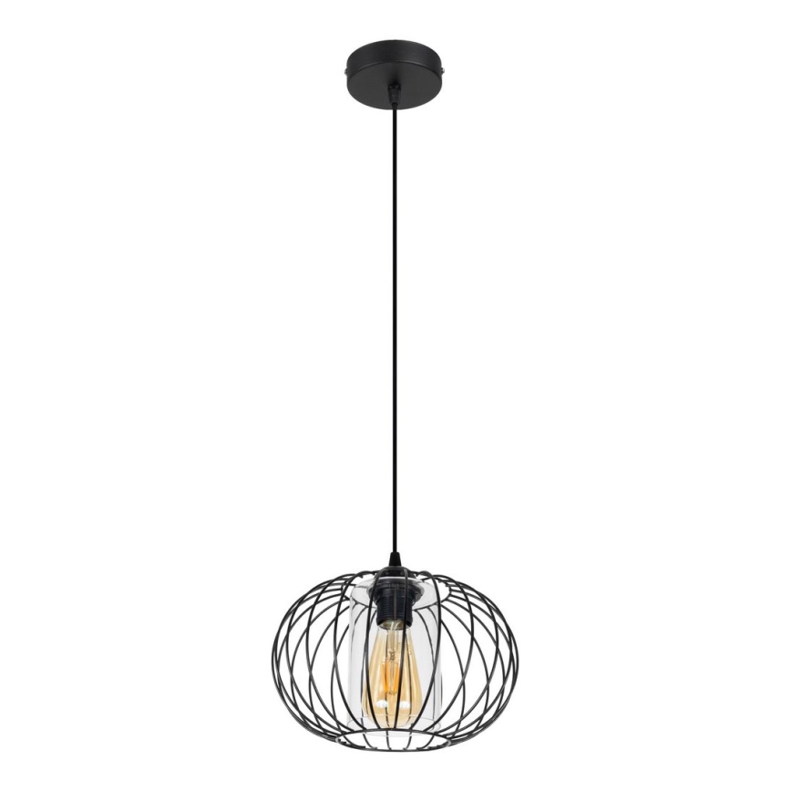 Candelabro suspenso CORRINI 1xE27/60W/230V diâmetro 25 cm preto/transparente