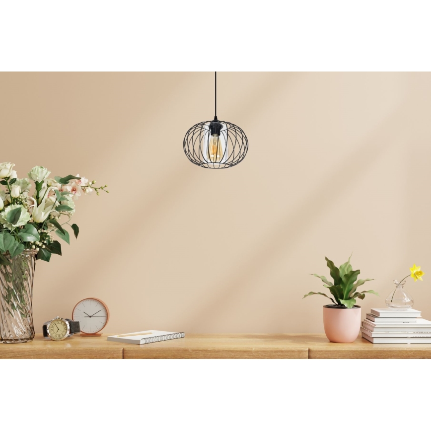Candelabro suspenso CORRINI 1xE27/60W/230V diâmetro 25 cm preto/transparente