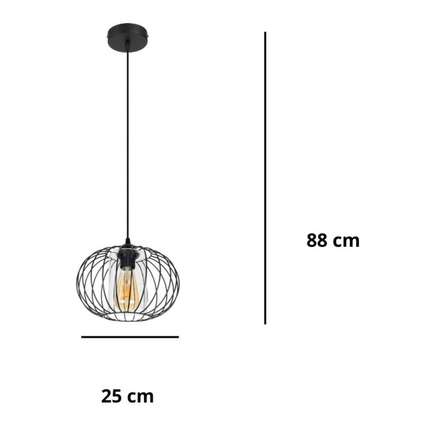 Candelabro suspenso CORRINI 1xE27/60W/230V diâmetro 25 cm preto/transparente