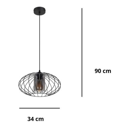 Candelabro suspenso CORRINI 1xE27/60W/230V diâmetro 34 cm preto/cinzento