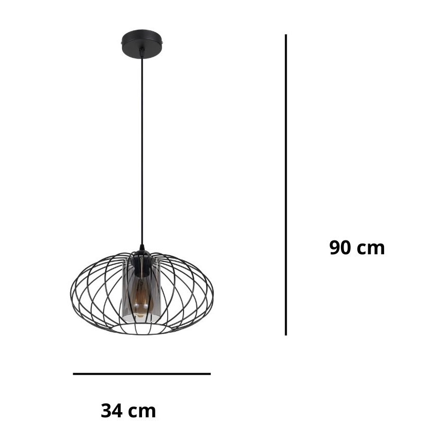 Candelabro suspenso CORRINI 1xE27/60W/230V diâmetro 34 cm preto/cinzento